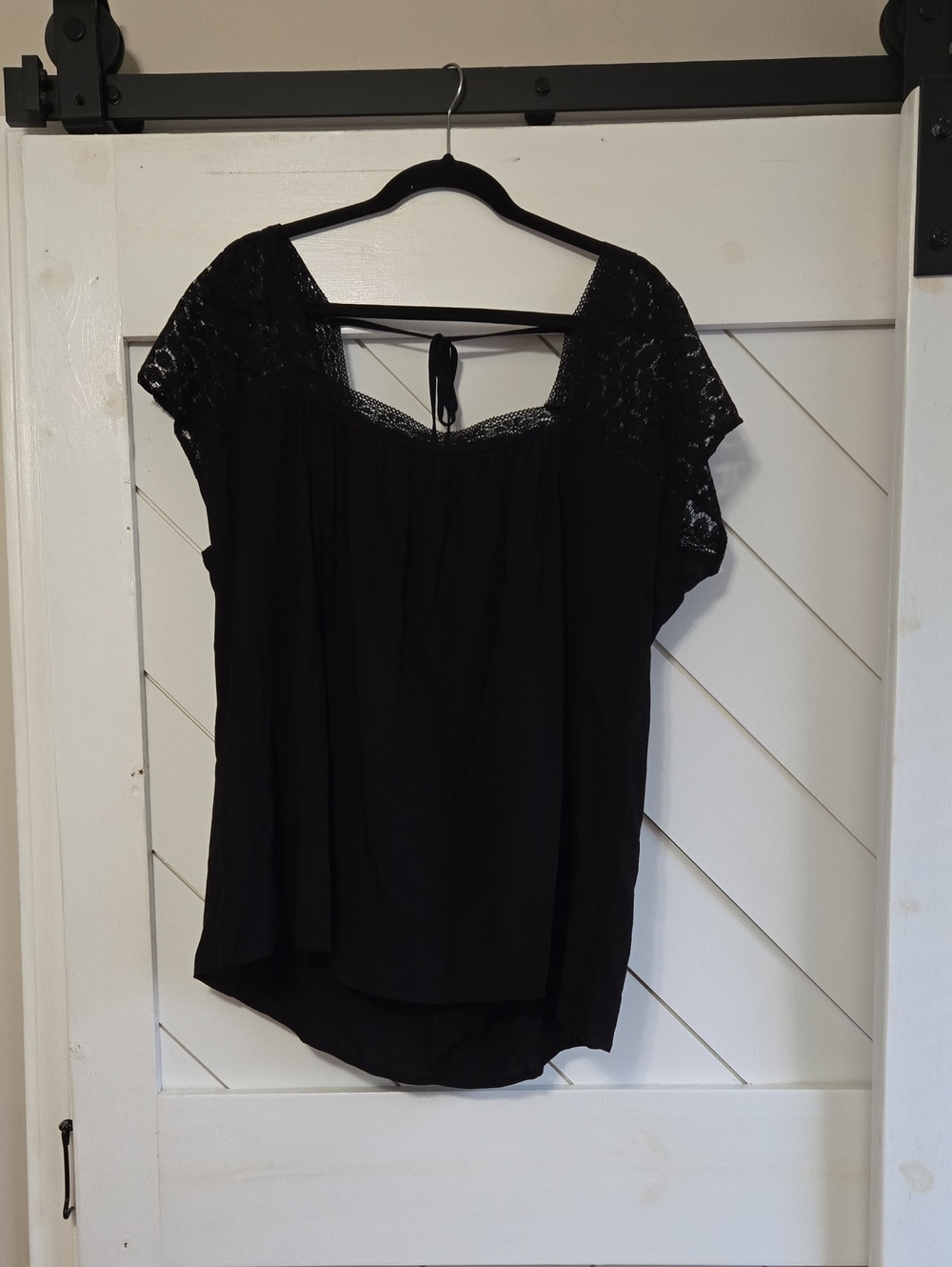 torrid Black Lace-Yoke Peasant Blouse with Back Tie